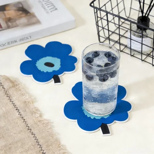 Custom Wholesale Trivet Coaster Heat Resistant Eco Friendly Silicone Blue Flower Custom Wholesale Trivet Coaster Heat Resistant Eco Friendly Silicone Blue Flower