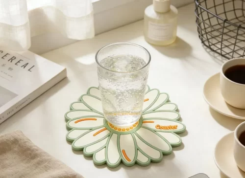 Custom Sublimation Natural Botanical Daisy Silicone Waterproof Coaster B2b Decor Gift Custom Sublimation Natural Botanical Daisy Silicone Waterproof Coaster B2b Decor Gift