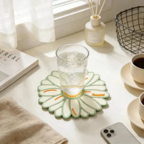 Custom Sublimation Natural Botanical Daisy Silicone Waterproof Coaster B2b Decor Gift