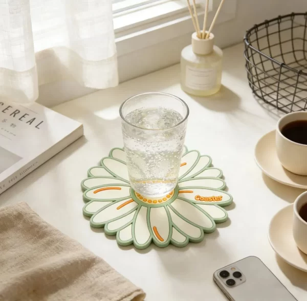 Custom Sublimation Natural Botanical Daisy Silicone Waterproof Coaster B2b Decor Gift