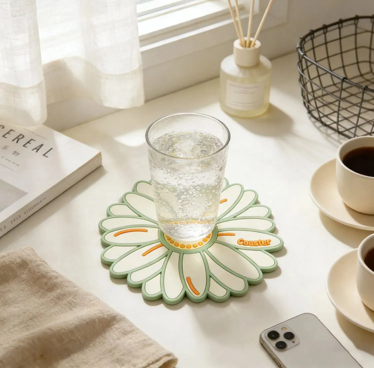 Custom Sublimation Natural Botanical Daisy Silicone Waterproof Coaster B2b Decor Gift