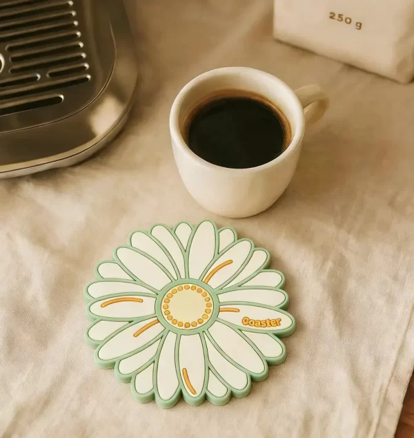 Custom Sublimation Natural Botanical Daisy Silicone Waterproof Coaster B2b Decor Gift