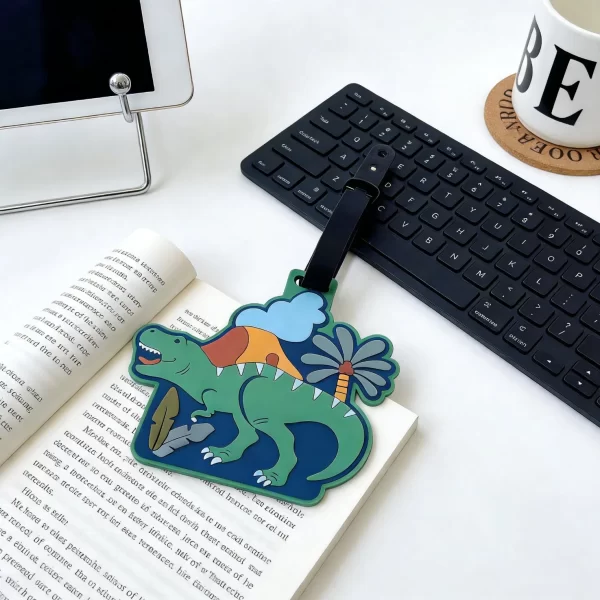Custom Dinosaur-Themed PVC Luggage Tags Personalized Kids Travel ID Tags for Brand Gifting