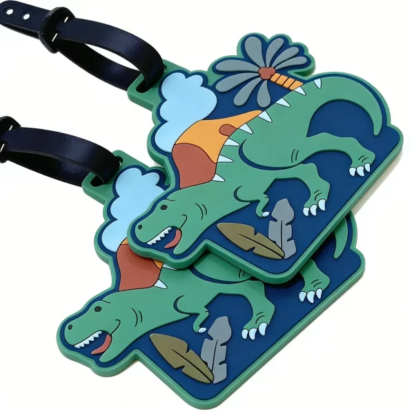 Custom Dinosaur-Themed PVC Luggage Tags Personalized Kids Travel ID Tags for Brand Gifting
