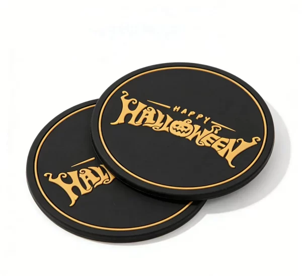 Soft PVC Atmospheric Non-Slip Halloween Drink Coaster Gold Black Factory Premium Service