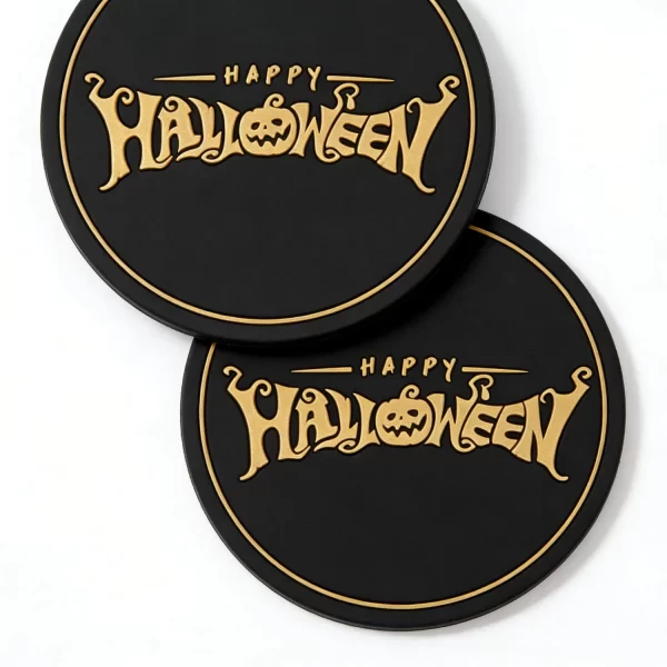 Soft PVC Atmospheric Non-Slip Halloween Drink Coaster Gold Black Factory Premium Service