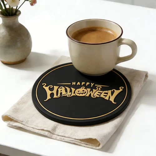Soft PVC Atmospheric Non-Slip Halloween Drink Coaster Gold Black Factory Premium Service Soft PVC Atmospheric Non-Slip Halloween Drink Coaster Gold Black Factory Premium Service