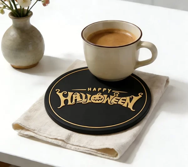 Soft PVC Atmospheric Non-Slip Halloween Drink Coaster Gold Black Factory Premium Service