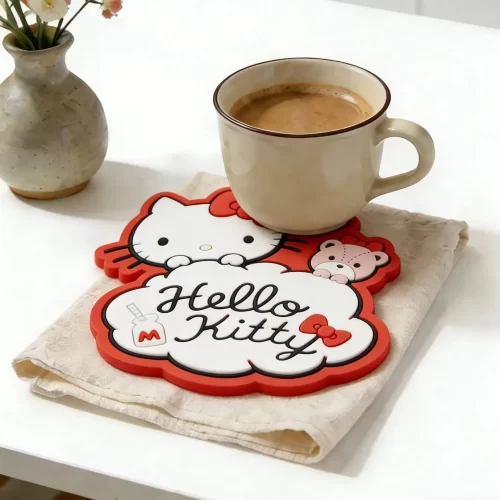 Soft PVC Silicone Hello Kitty Coaster Non-Slip Cheap Bulk Custom Promo Decor Soft PVC Silicone Hello Kitty Coaster Non-Slip Cheap Bulk Custom Promo Decor