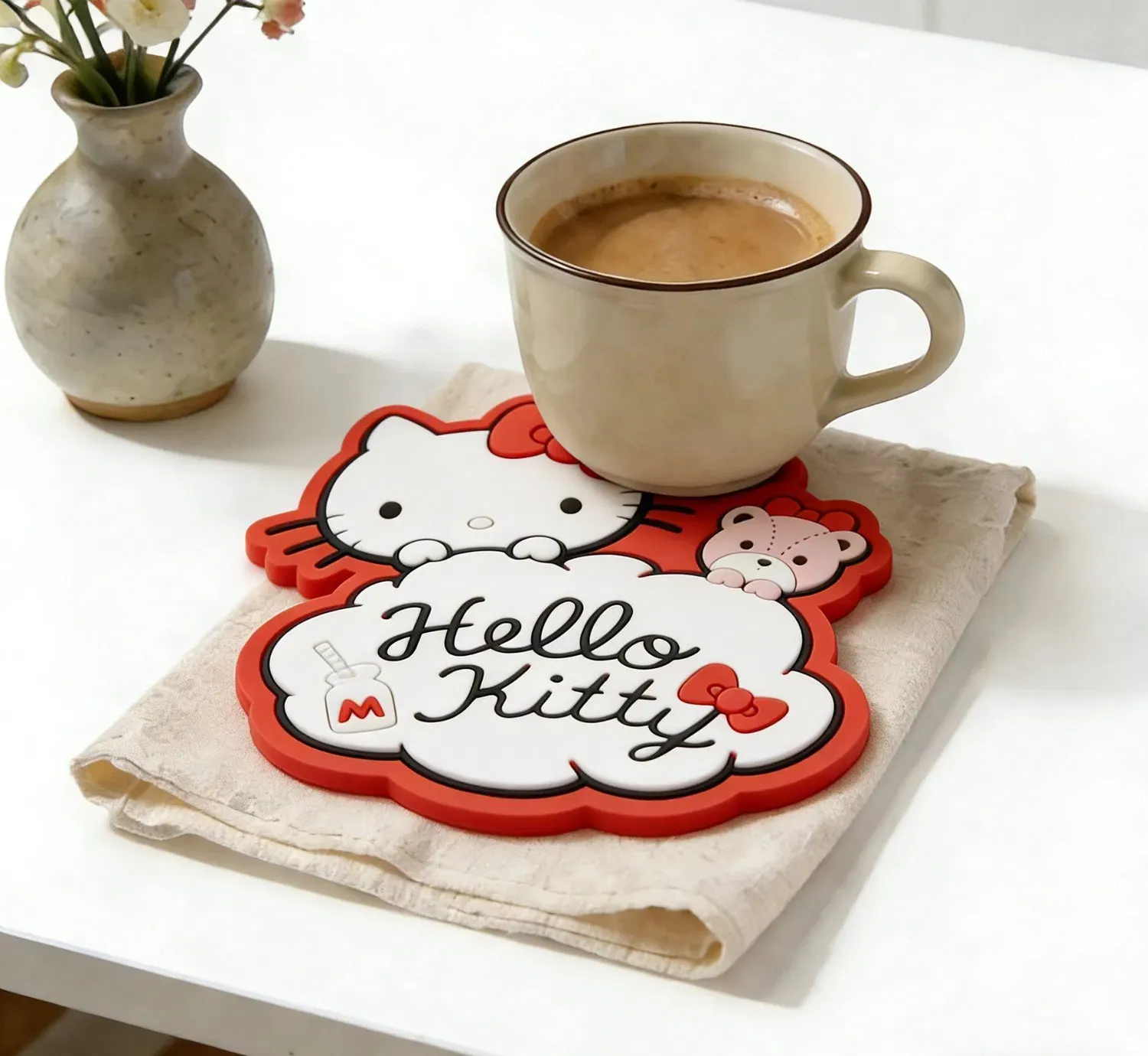 Soft PVC Silicone Hello Kitty Coaster Non-Slip Cheap Bulk Custom Promo Decor