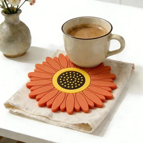 Custom Silicone Flower Shape Non-Slip Heat-Resistant Drink Coaster Home Table Mat Decor