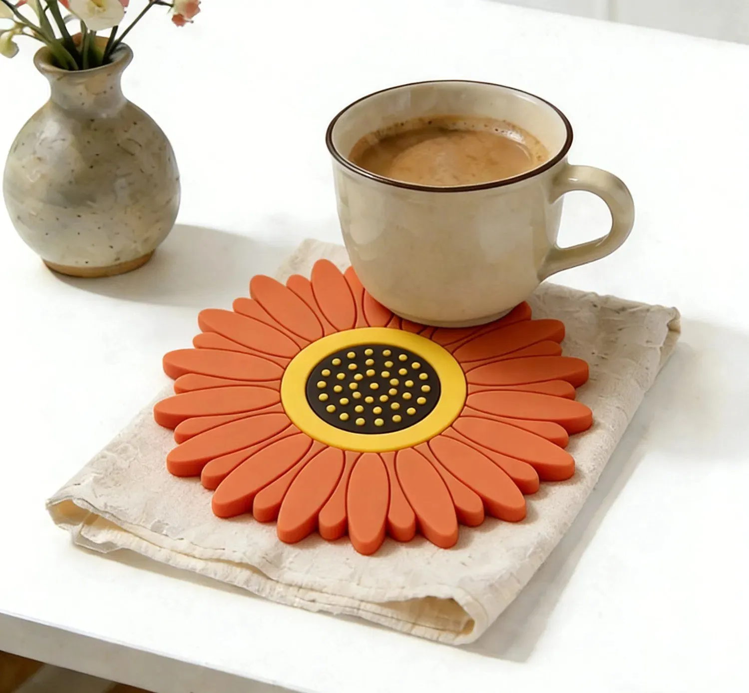 Custom Silicone Flower Shape Non-Slip Heat-Resistant Drink Coaster Home Table Mat Decor