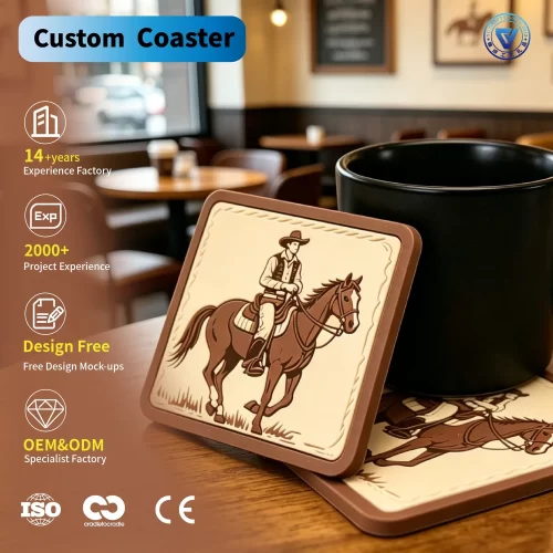 Factory Custom PVC Rubber Coaster Silicone Durable PVC Mat with Own Logo for Promotion Branded Drink Mats