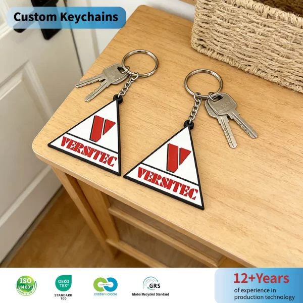 Custom PVC Triangle Keychain Qr Code OEM Logo Eco-Friendly Durable Waterproof Keyring