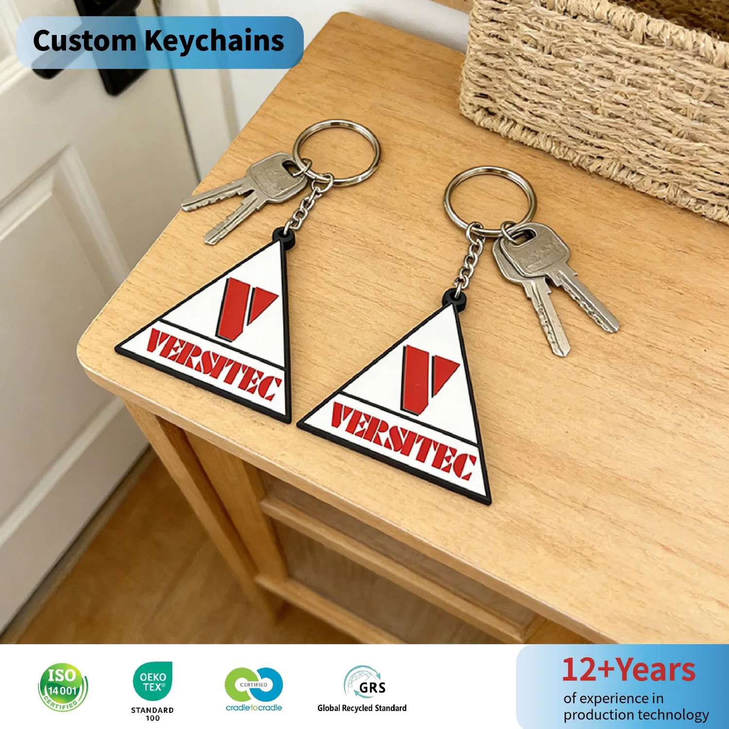 Custom PVC Triangle Keychain Qr Code OEM Logo Eco-Friendly Durable Waterproof Keyring