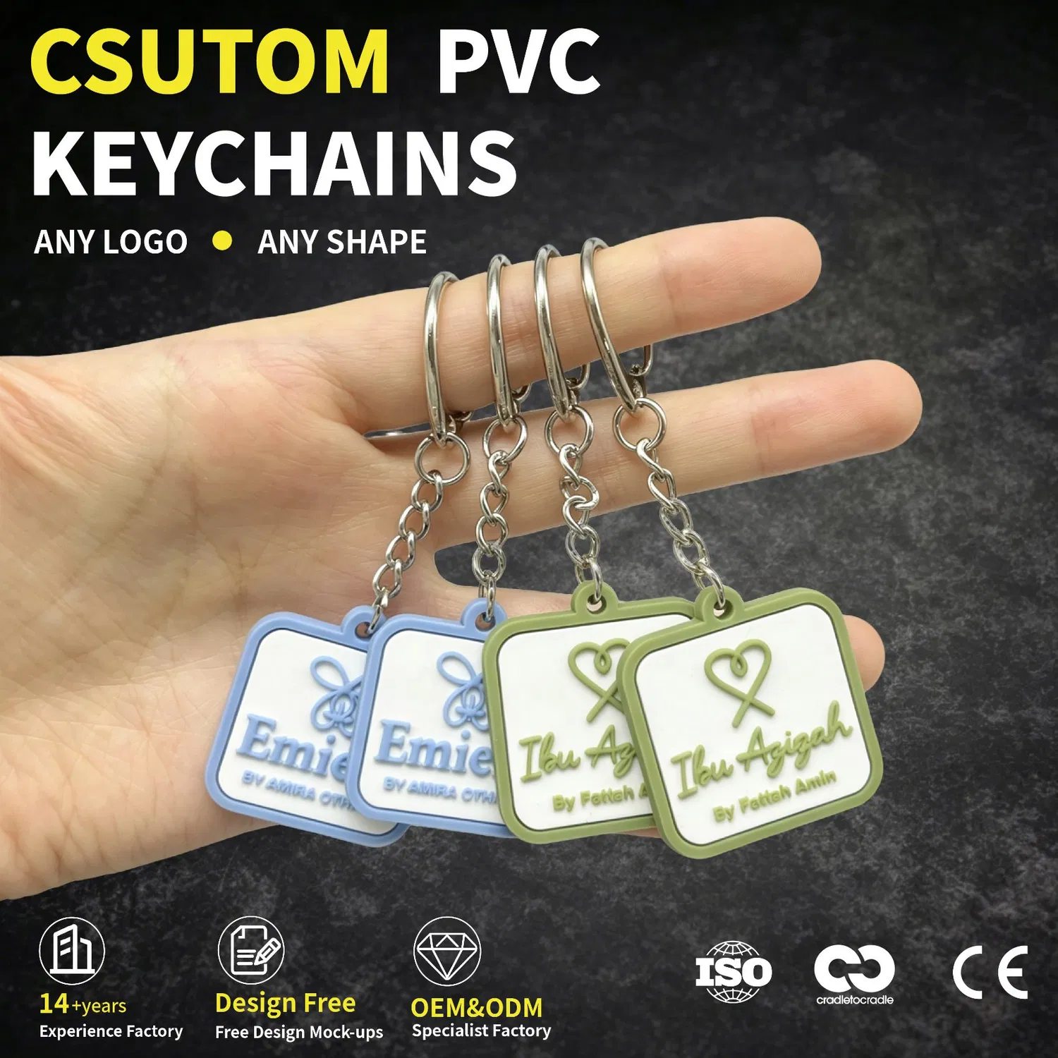 Custom Soft PVC Keychains Square Cartoon Rubber Key Rings Promotional Gift Logo Bag Pendants