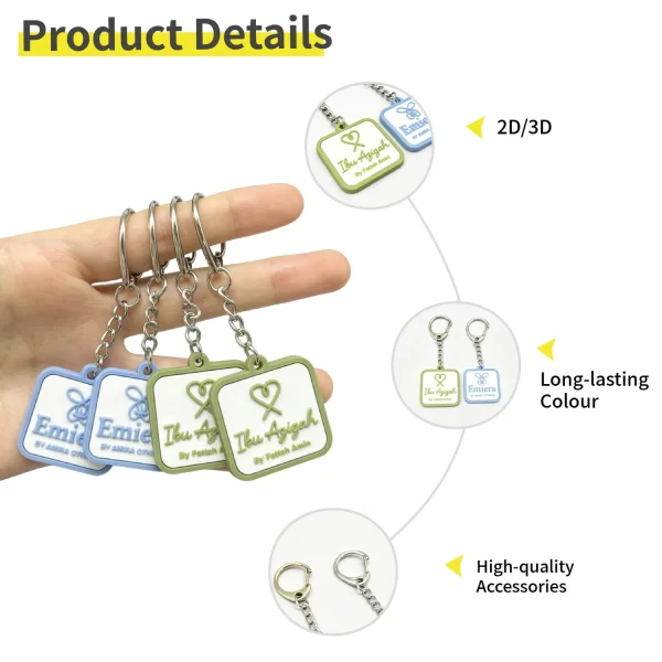 Custom Soft PVC Keychains Square Cartoon Rubber Key Rings Promotional Gift Logo Bag Pendants