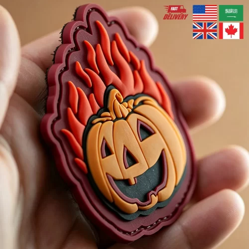 Factory-Custom-Halloween-3D-PVC-Rubber-Patches-Pumpkin-Head-PVC-Rubber-Patch CLS011 -1 PVC Clothing Label Sticker