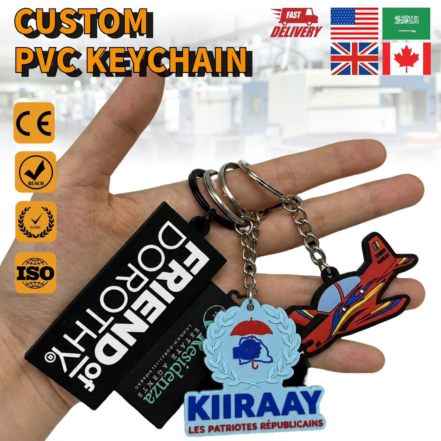 Factory Eco-Friendly Custom Soft Rubber Keychain 3D Logo PVC Keychains