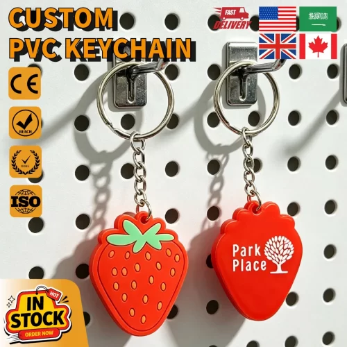 in-Stock-Custom-Strawberry-Fruit-3D-2D-PVC-Keychain-Customized-Rubber-Keychain PK076 -01 PVC Keychain