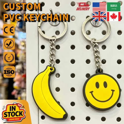 in-Stock-Eco-Friendly-Custom-PVC-Keychain-Banana-Smiley-Shape-3D-Rubber-Keychains PK075 -01 PVC Keychain