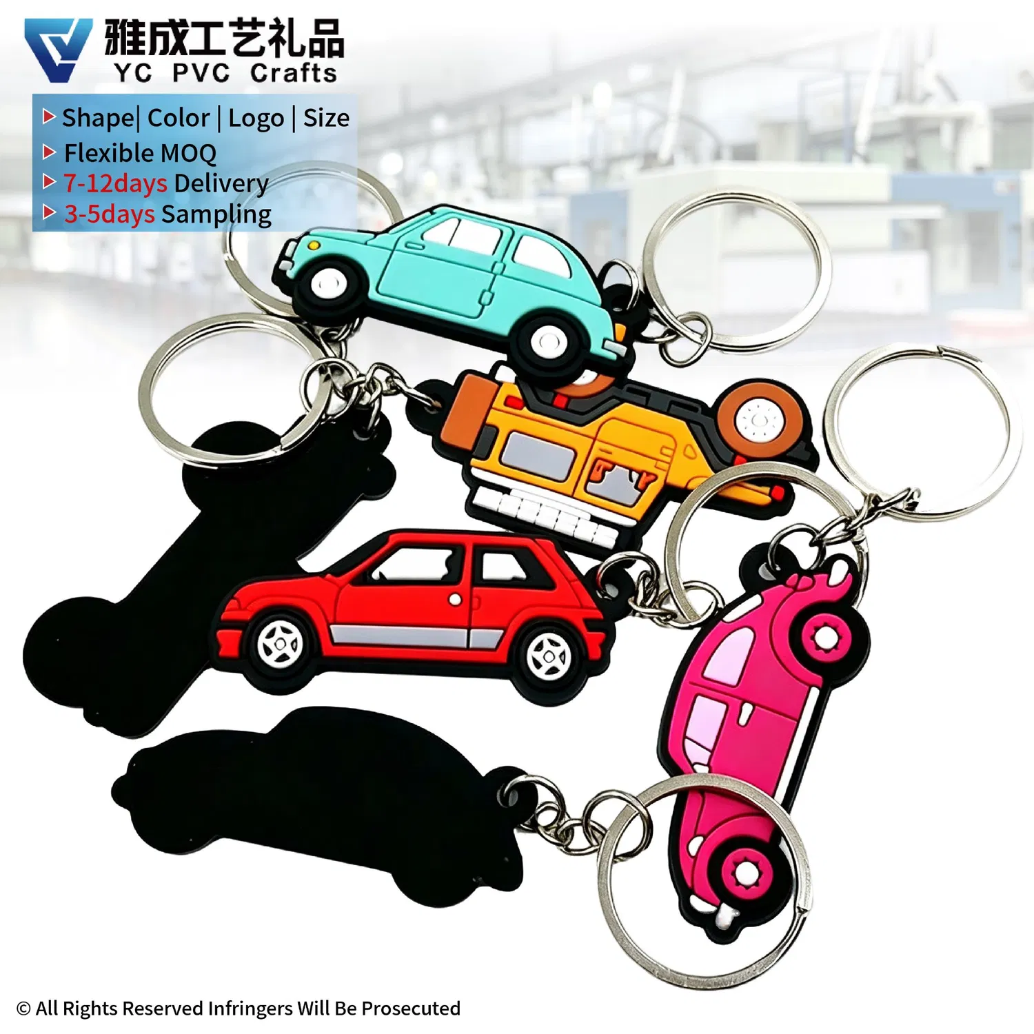 3-7days Delivery Time Custom Rubber Keyrings Logo 3D Car PVC Key Chains