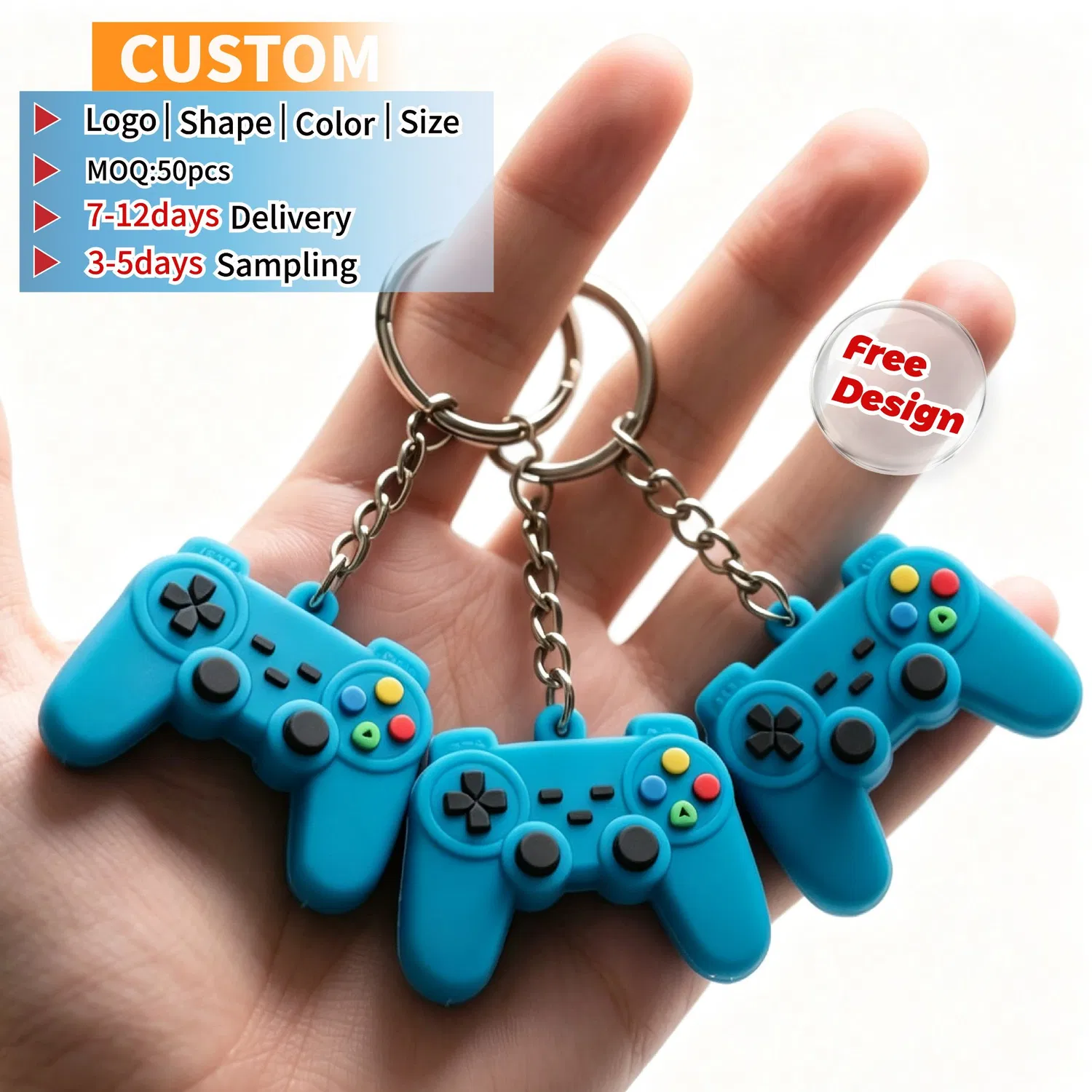 Custom 2D Rubber Keychains Personalized Soft PVC Keyrings 3D Silicone Key Chain