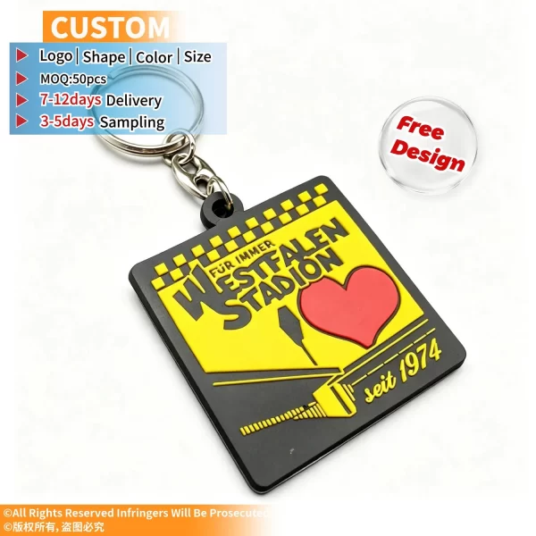 Custom Soft PVC Keychain 2D Embossed Logo Rubber Keyrings for Promotional Gifts