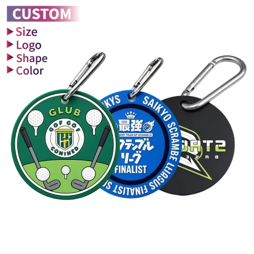 Factory-Custom-Rubber-Golf-Bag-Tags-2D-3D-Raised-Logo-with-Carabiner PLT030 Factory Custom Rubber Golf Bag Tags 2D 3D Raised Logo with Carabiner