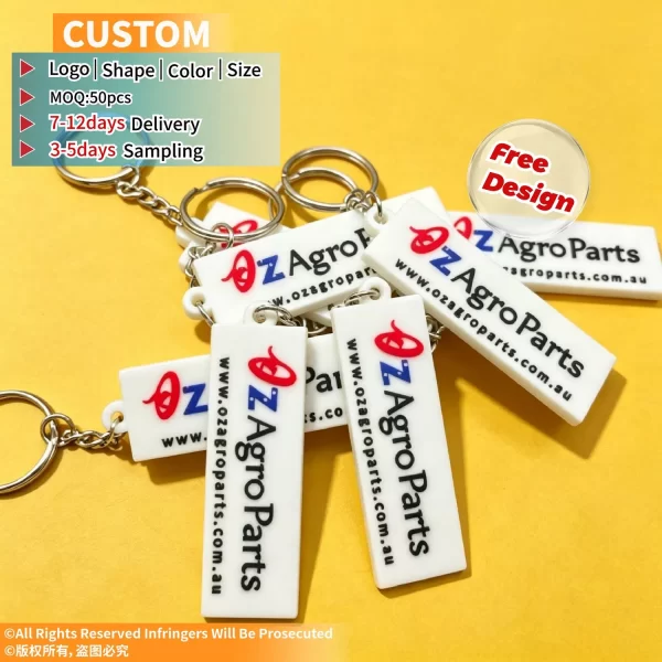 Rubber Keyrings Custom Logo Embossed 2D 3D Raised Soft PVC Keychain