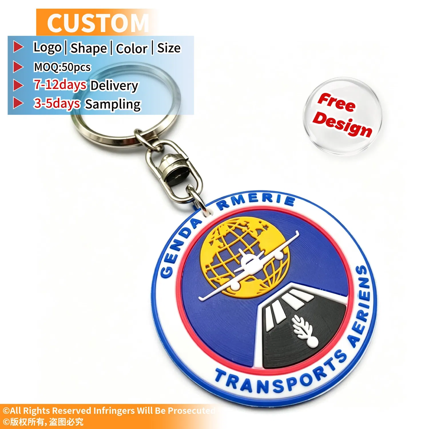 Soft PVC Key Chain Custom Logo 2D 3D Embossed Rubber Keychain