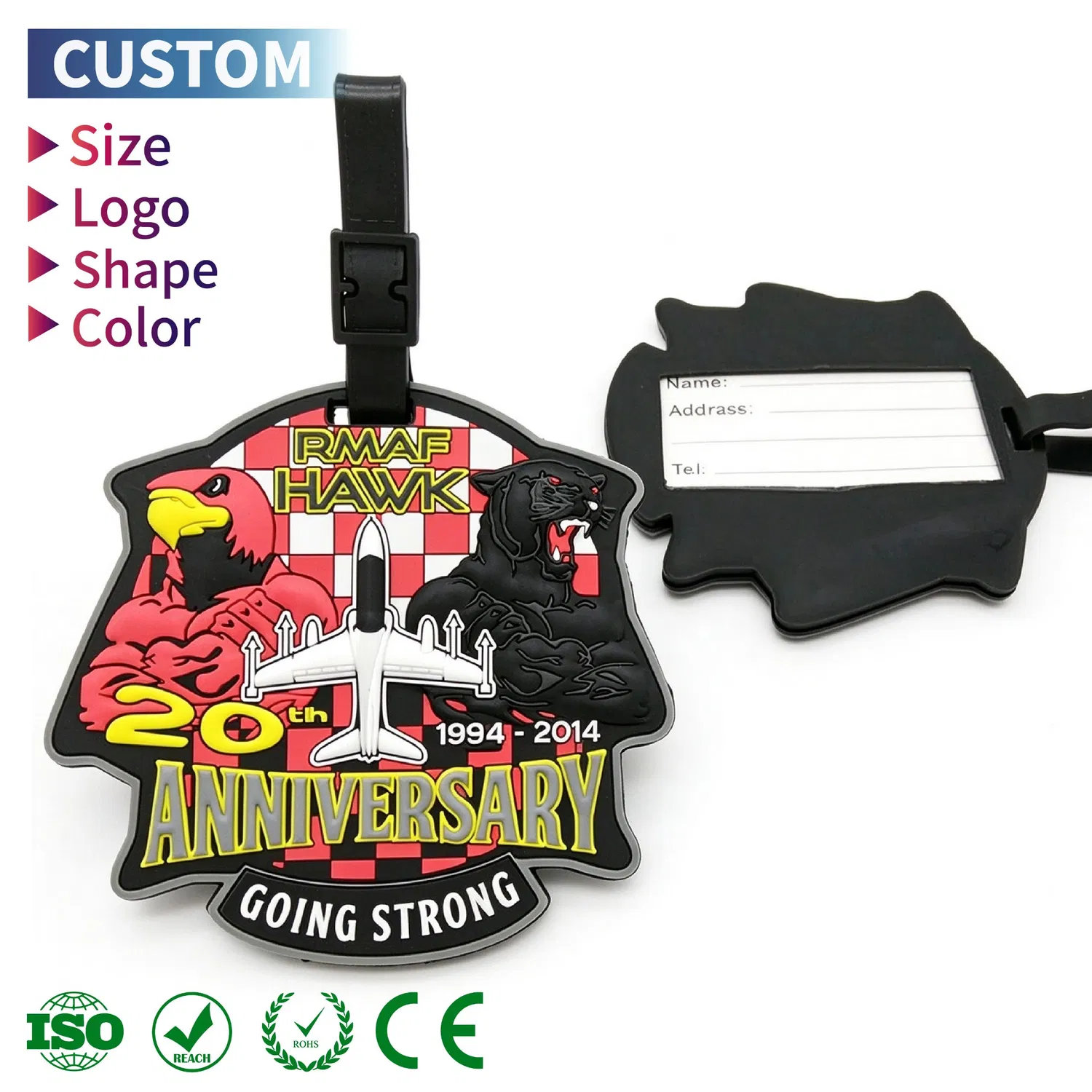 Custom PVC Luggage Tag 2D 3D Embossed Logo Rubber Souvenir Bag Tags