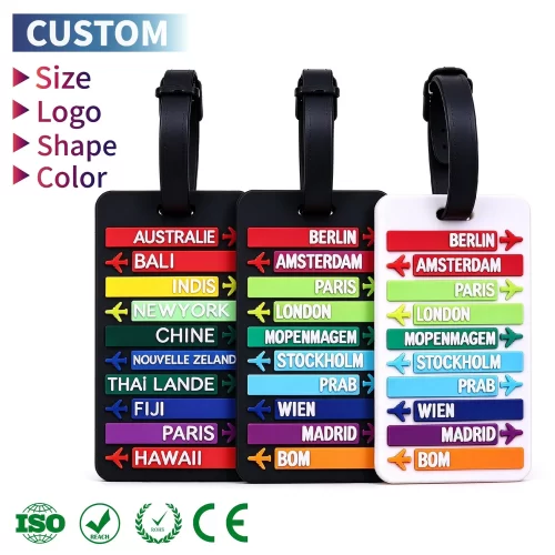Custom PVC Luggage Tag 2D 3D Embossed Logo Rubber Travel Bag Tags