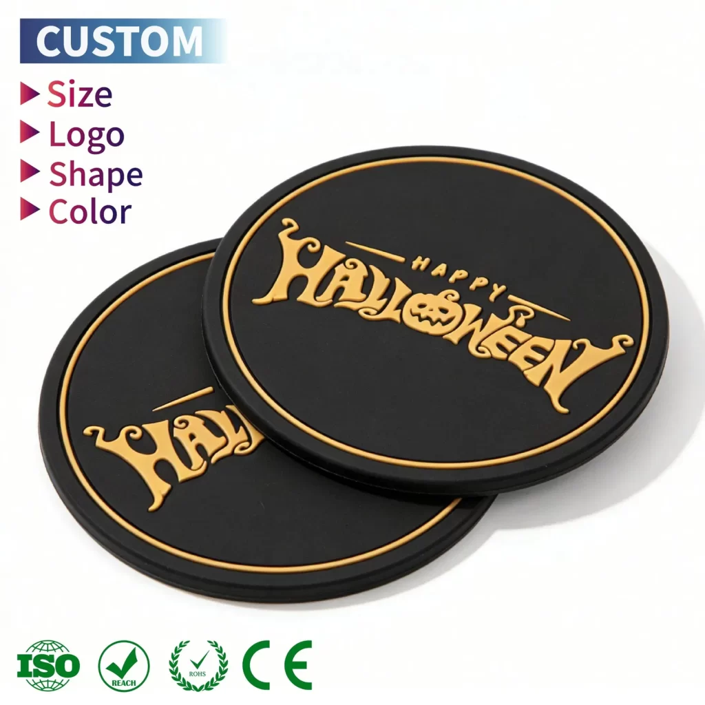 Factory Custom Coaster Soft PVC Halloween 2D Embossed Logo Rubber OEM
