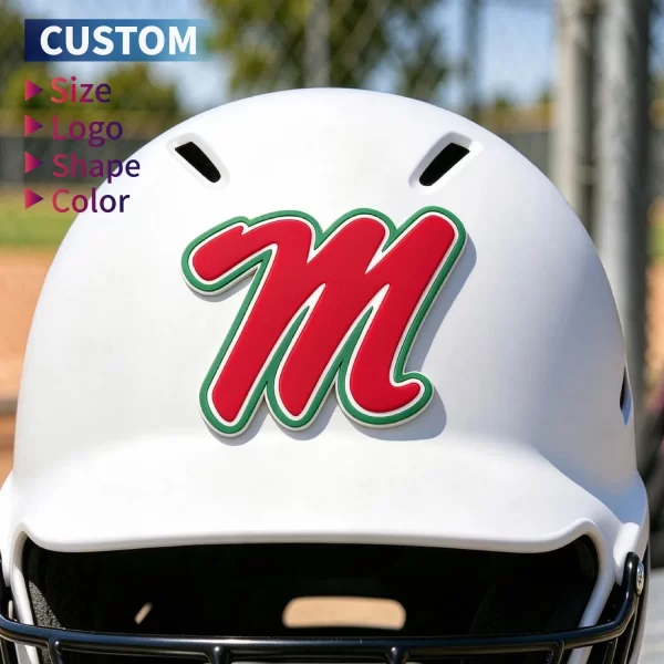 Factory Custom PVC 3D Helmet Decal Eco-Friendly Soft Rubber Baseball Stickers