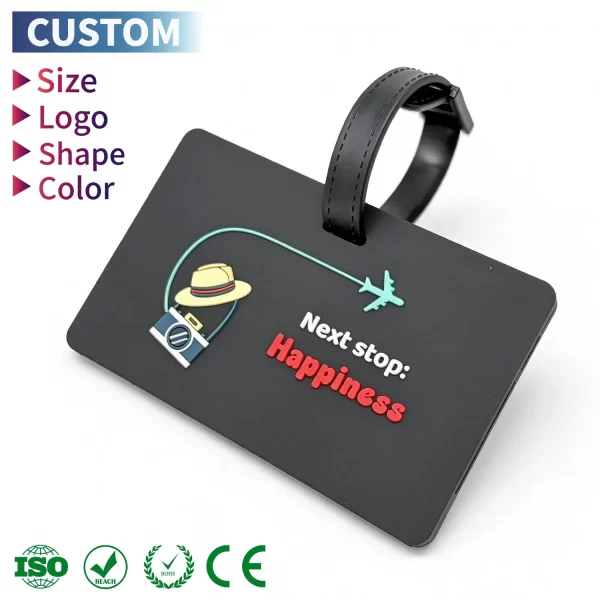 Manufacture Custom Rubber Luggage Tags Rectangle 2D 3D PVC Silicone Luggage Tag