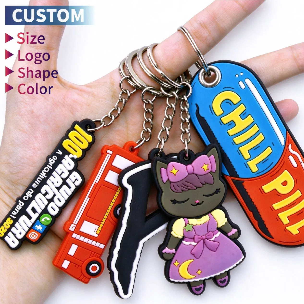 Manufacture Custom Soft PVC Keychain 2D 3D Rubber Logo Key Chain